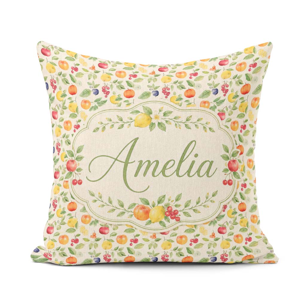 Custom Name Fresh Citrus Kiwi and Apple Fruit Seamless Pattern Square Filled Cushion Throw Pillow Sofa Bed Home Decor Zip Washable UK Made