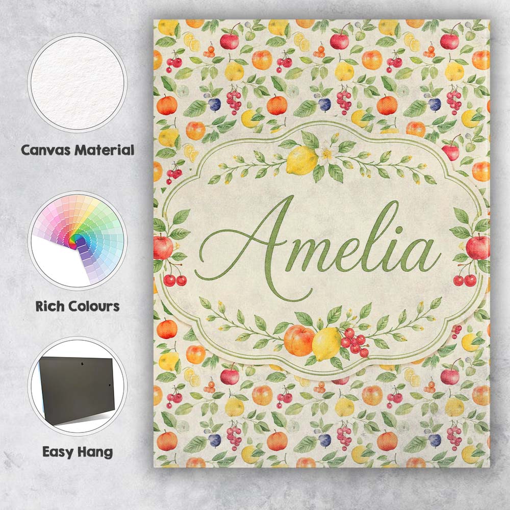 Personalised Name Fresh Citrus Kiwi and Custom Modern Room Accent Elegant Feature Canvas Wall Art Print Decor Picture Ready to Hang