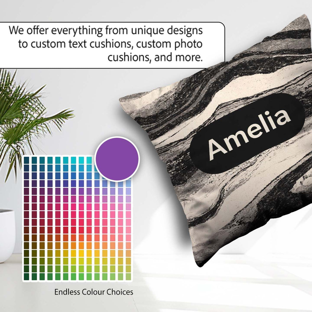 Custom Name Fine Topography Black Cream Abstract Contour Pattern Square Filled Cushion Throw Pillow Sofa Bed Home Decor Zip Washable UK Made