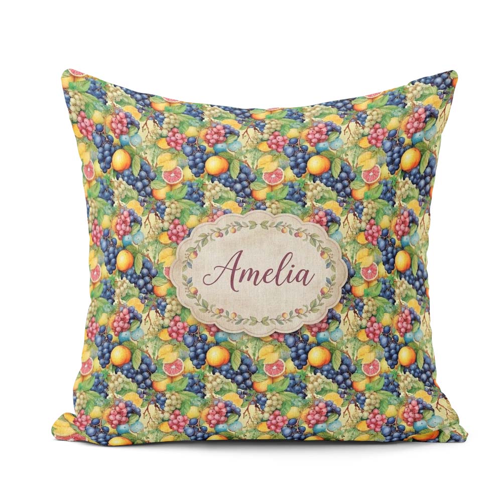 Custom Name Rich Detailed Grapes Citrus and Mixed Fruit Abundant Square Filled Cushion Throw Pillow Sofa Bed Home Decor Zip Washable UK Made