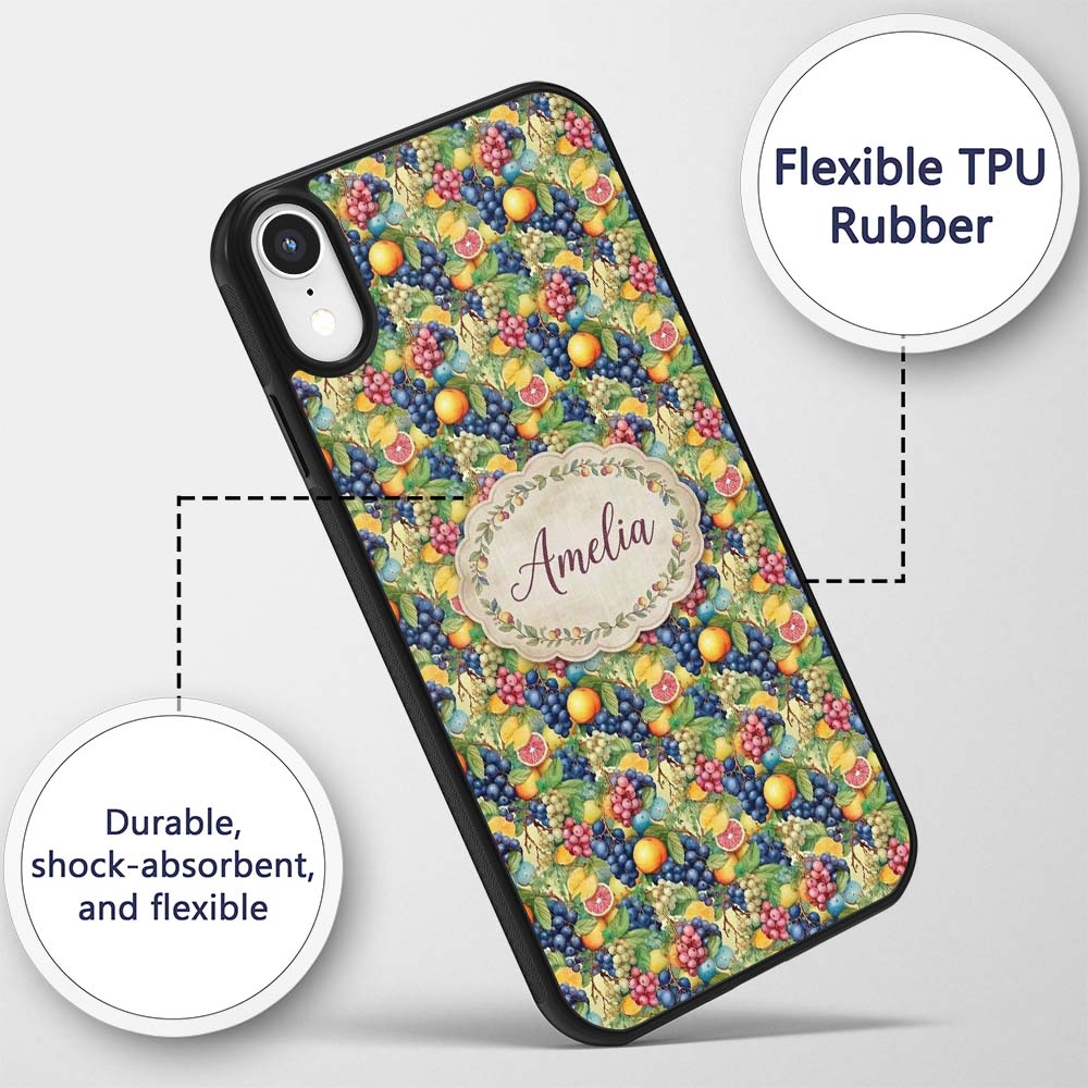 Rich Detailed Grapes Citrus and Printed Design Custom Name Protective Phone Case Mobile Cover Durable Everyday Smartphone Shock Resistant