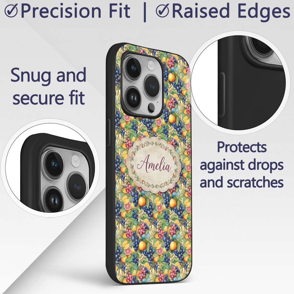 Rich Detailed Grapes Citrus and Printed Design Custom Name Protective Phone Case Mobile Cover Durable Everyday Smartphone Shock Resistant