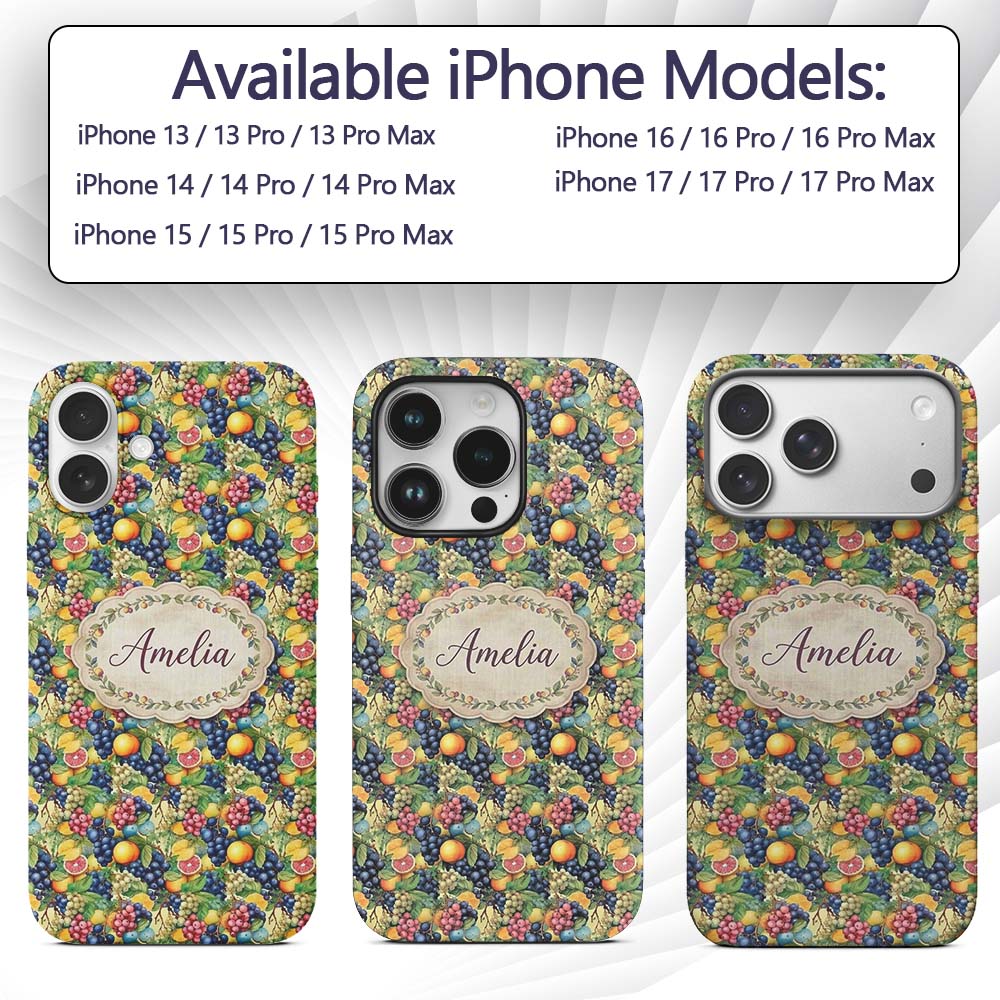 Rich Detailed Grapes Citrus and Printed Design Custom Name Protective Phone Case Mobile Cover Durable Everyday Smartphone Shock Resistant