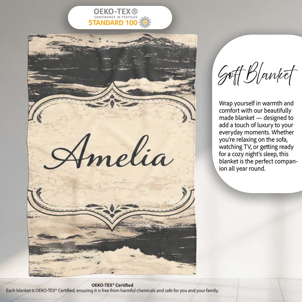 Layered Stone Strata Black Cream Abstract Texture Pattern Lovely Personalised Custom Name Super Soft Fleece Blanket Bed Sofa Throw
