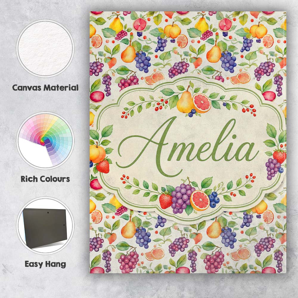 Personalised Name Fresh Watercolor Grapes Custom Unique Gift Idea Elegant Feature Canvas Wall Art Print Decor Picture Ready to Hang