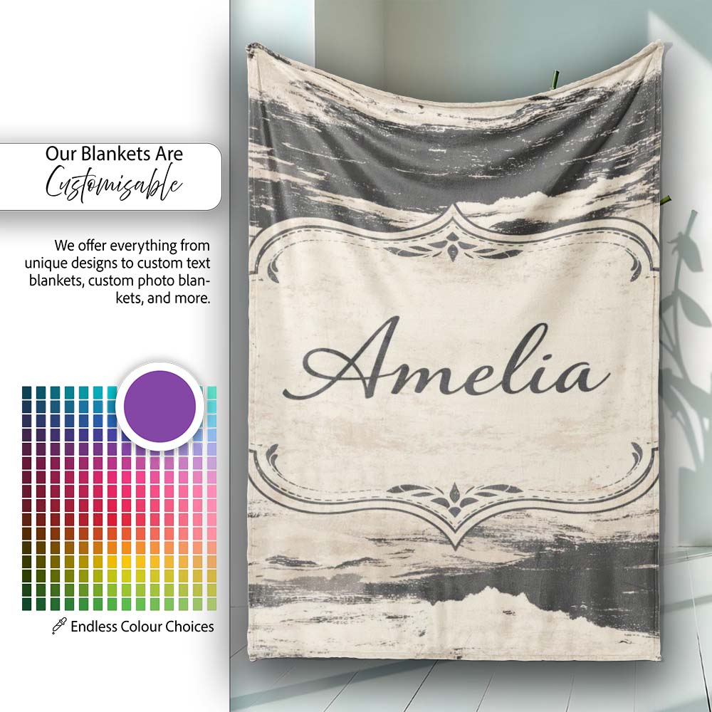 Layered Stone Strata Black Cream Abstract Texture Pattern Lovely Personalised Custom Name Super Soft Fleece Blanket Bed Sofa Throw