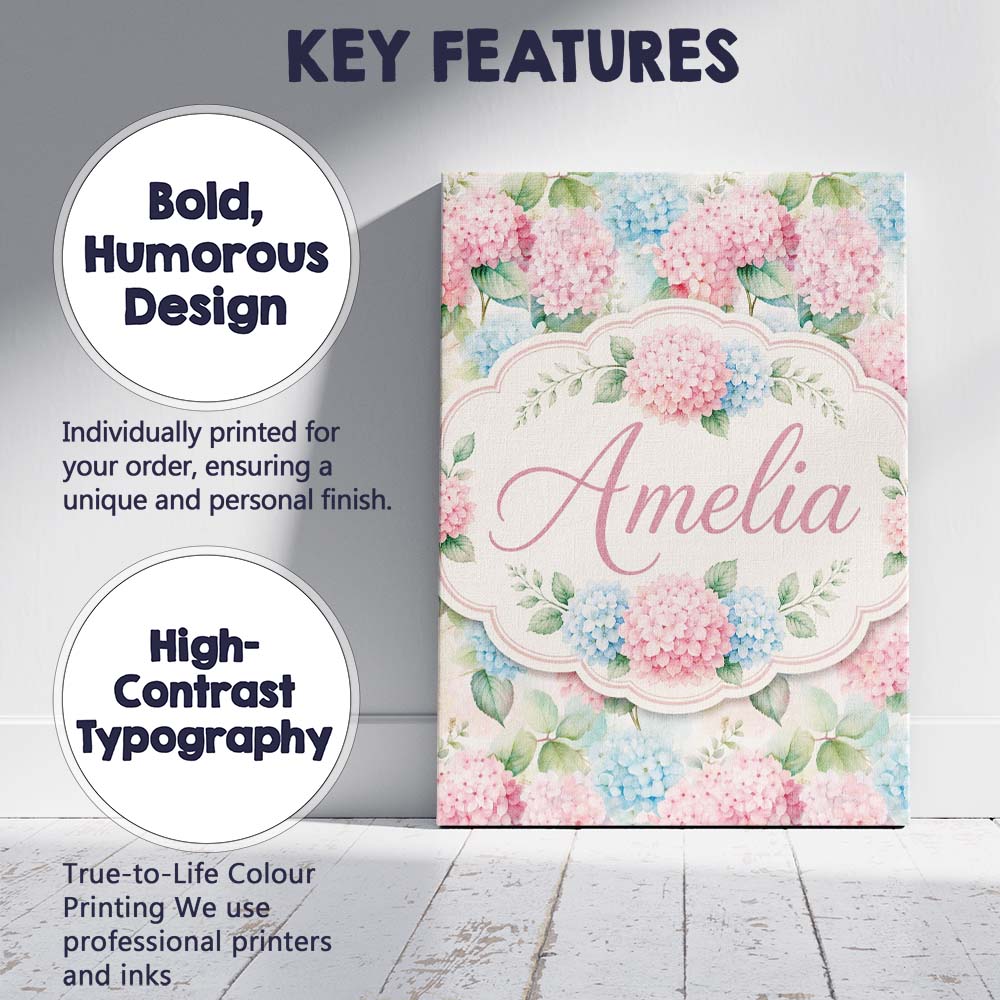 Personalised Name Delicate Pastel Pink and Custom Unique Gift Idea Elegant Feature Canvas Wall Art Print Decor Picture Ready to Hang
