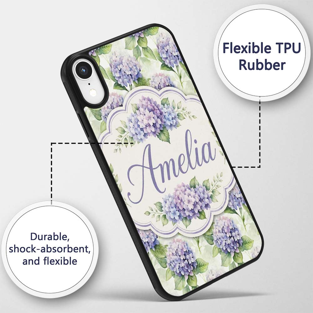 Soft Purple Hydrangea Watercolor Floral Seamless Custom Name Protective Phone Case Mobile Cover Durable Everyday Smartphone Shock Resistant