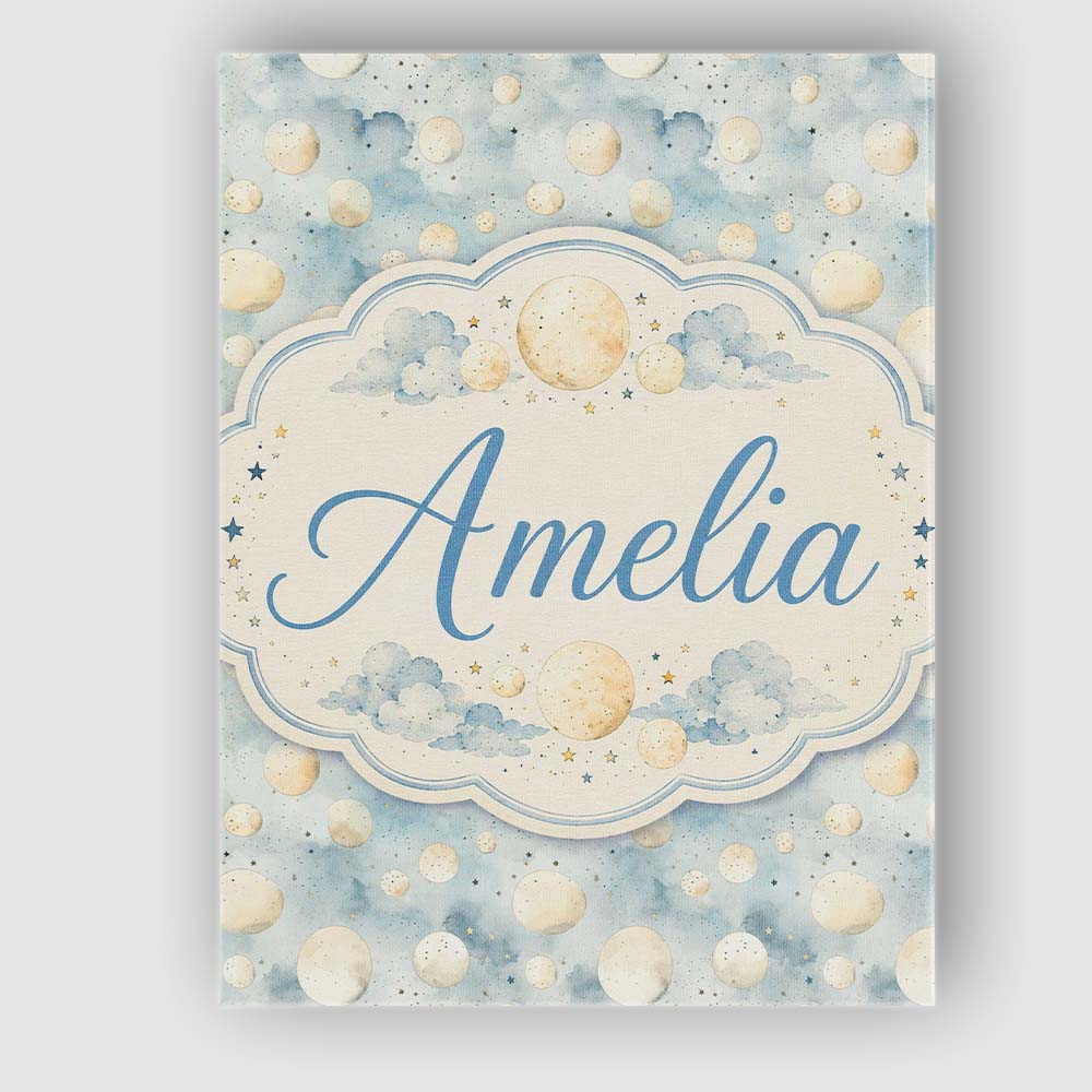 Personalised Name Soft Beige Moon and Cloud Custom Bespoke Interior Contemporary Canvas Wall Art Print Decor Picture Ready to Hang