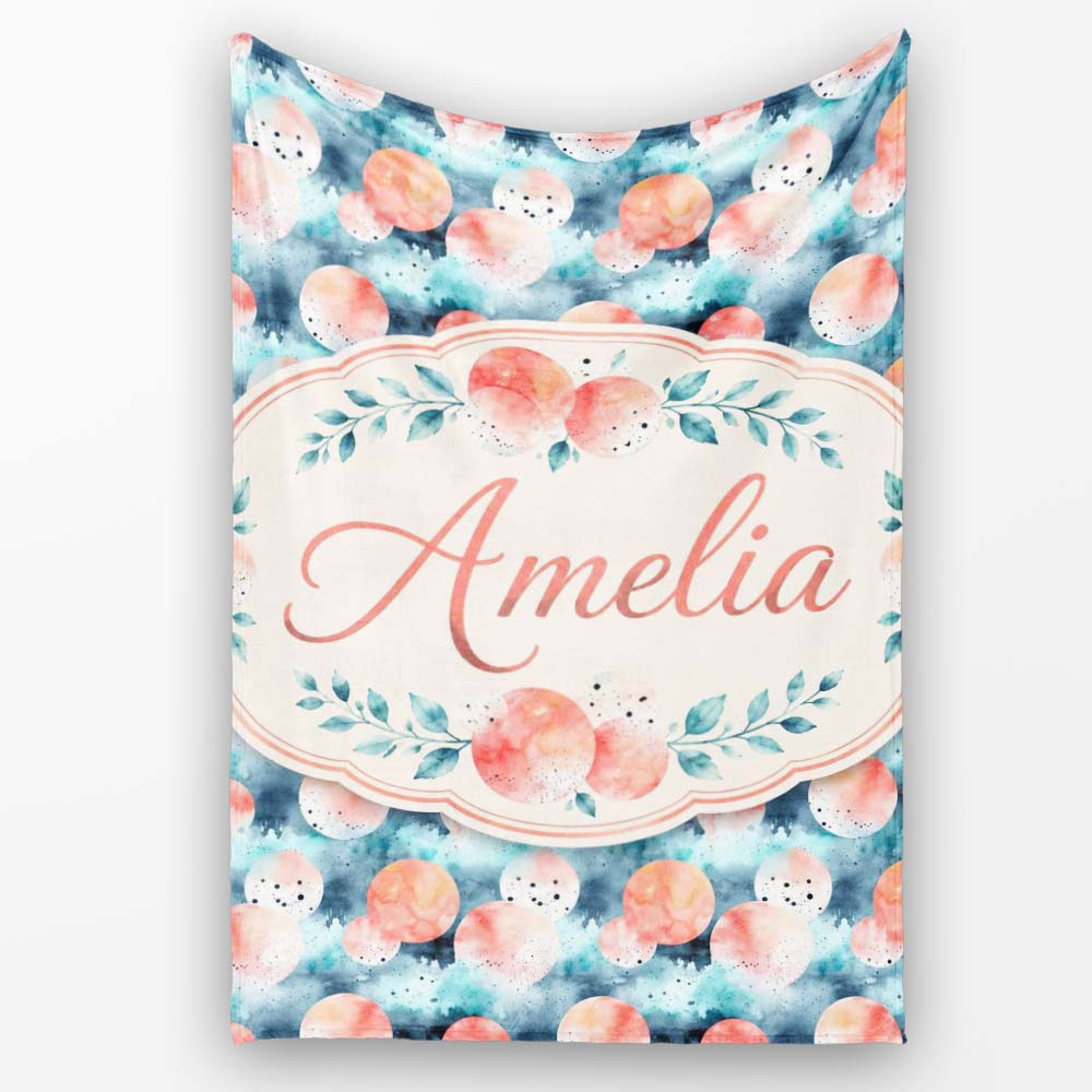 Abstract Coral and Teal Watercolor Circles Seamless Pattern Lovely Personalised Custom Name Super Soft Fleece Blanket Bed Sofa Throw