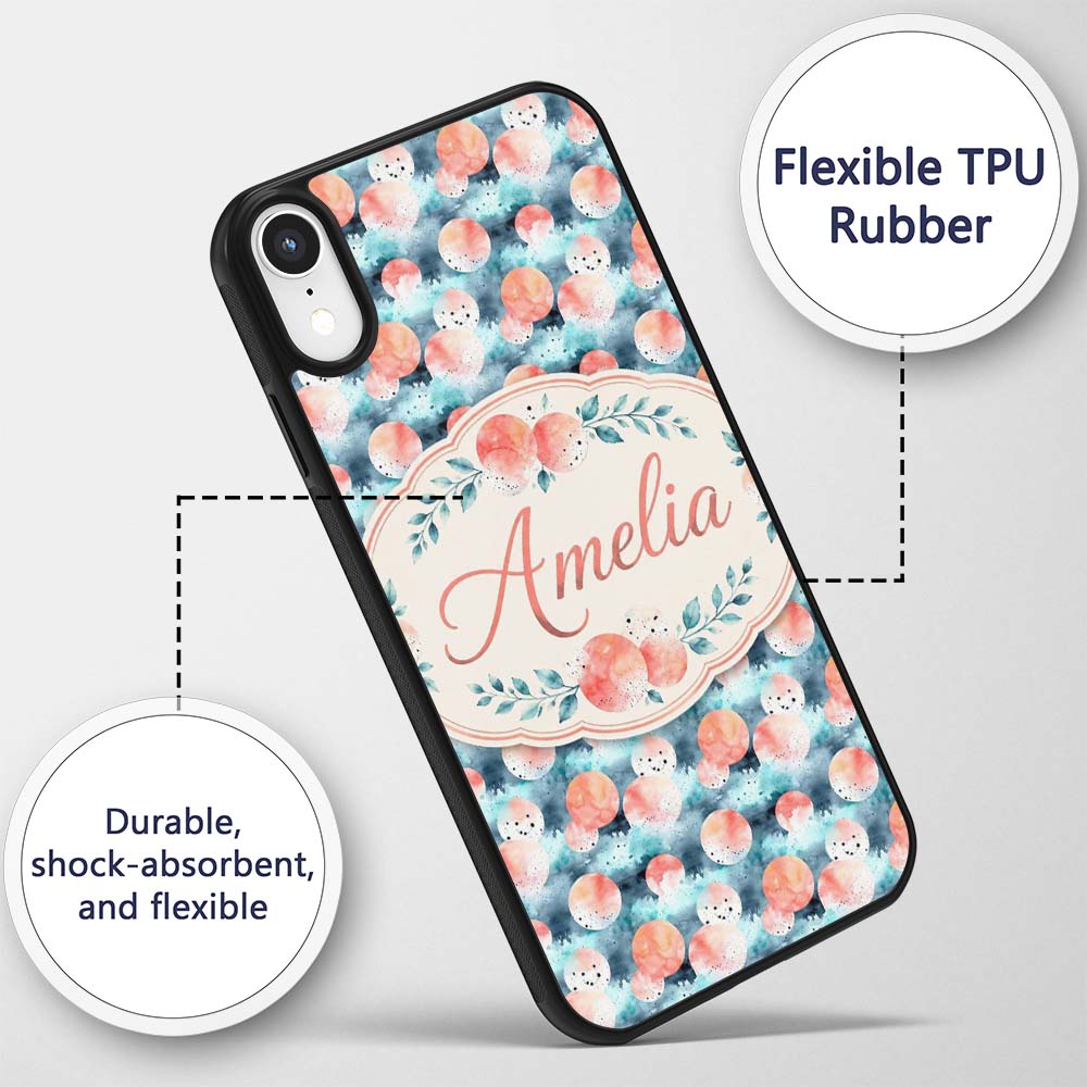 Abstract Coral and Teal Watercolor Printed Design Custom Name Protective Phone Case Mobile Cover Durable Everyday Smartphone Shock Resistant