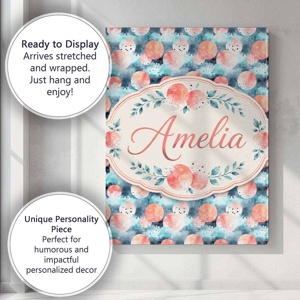 Personalised Name Abstract Coral and Teal Custom Unique Gift Idea Elegant Feature Canvas Wall Art Print Decor Picture Ready to Hang