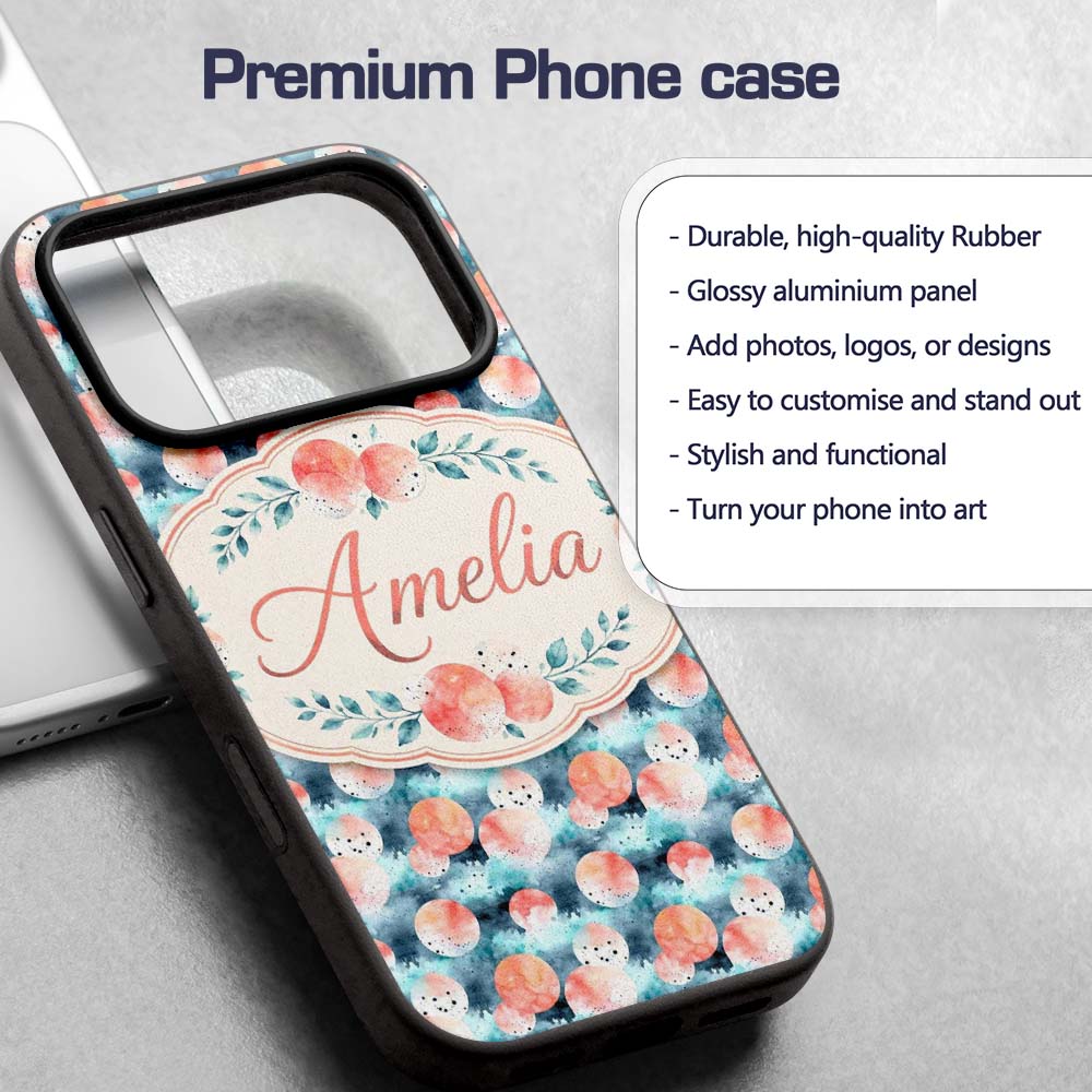 Abstract Coral and Teal Watercolor Printed Design Custom Name Protective Phone Case Mobile Cover Durable Everyday Smartphone Shock Resistant