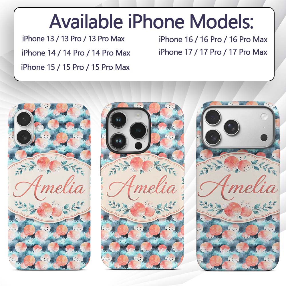 Abstract Coral and Teal Watercolor Printed Design Custom Name Protective Phone Case Mobile Cover Durable Everyday Smartphone Shock Resistant