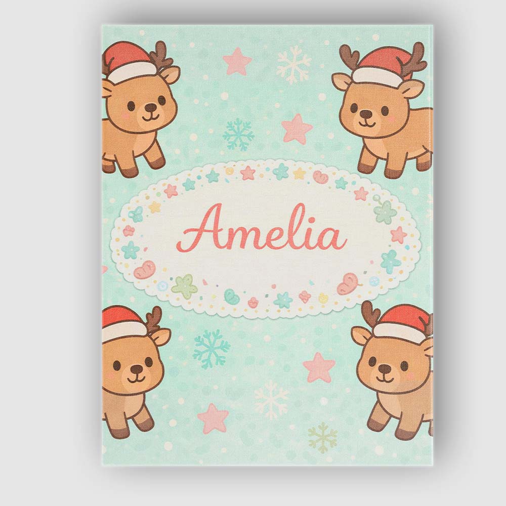 Personalised Name Cute Christmas Reindeer Cartoon Animal Pattern Custom Interior Canvas Wall Art Print Decor Picture Ready to Hang