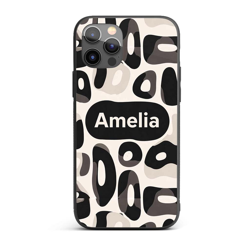 Soft Rounded Shapes Black Grey Minimal Abstract Custom Name Protective Phone Case Mobile Cover Durable Everyday Smartphone Shock Resistant