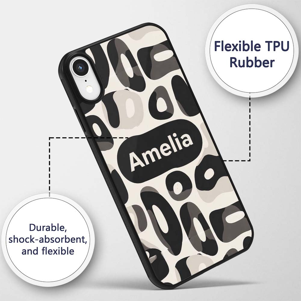 Soft Rounded Shapes Black Grey Minimal Abstract Custom Name Protective Phone Case Mobile Cover Durable Everyday Smartphone Shock Resistant