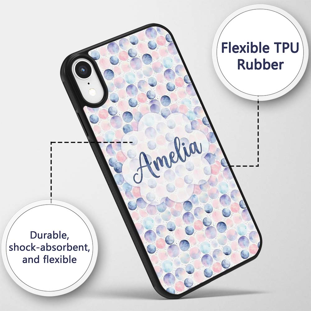 Pastel Watercolor Polka Dot Circles Seamless Custom Name Protective Phone Case Mobile Cover Durable Everyday Smartphone Shock Resistant