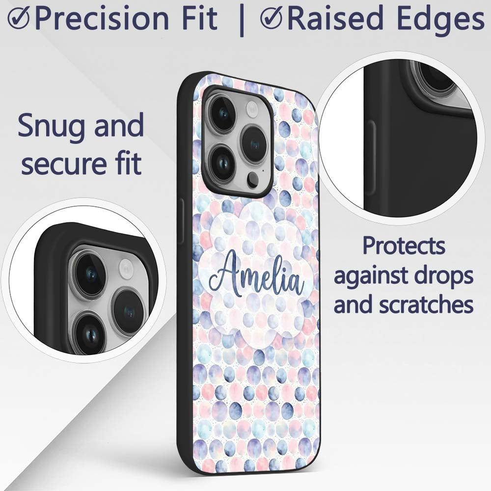 Pastel Watercolor Polka Dot Circles Seamless Custom Name Protective Phone Case Mobile Cover Durable Everyday Smartphone Shock Resistant