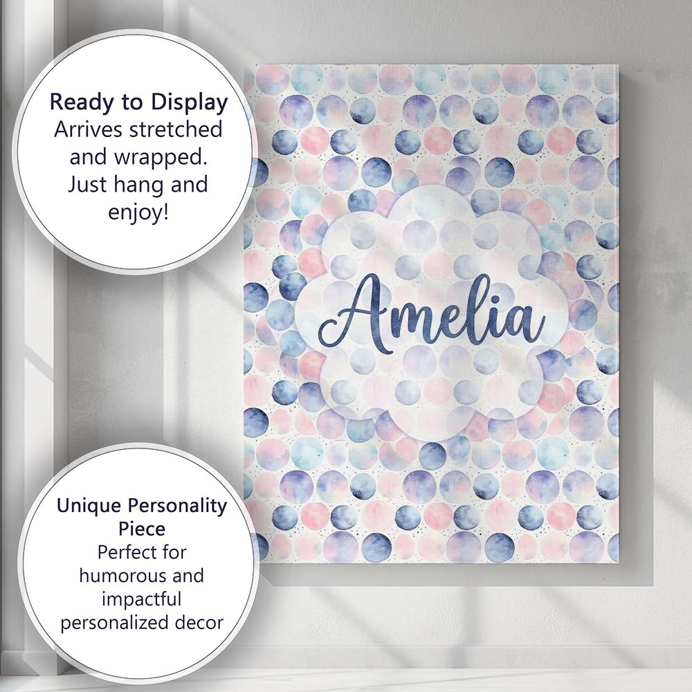 Personalised Name Pastel Watercolor Polka Custom Unique Gift Idea Elegant Feature Canvas Wall Art Print Decor Picture Ready to Hang