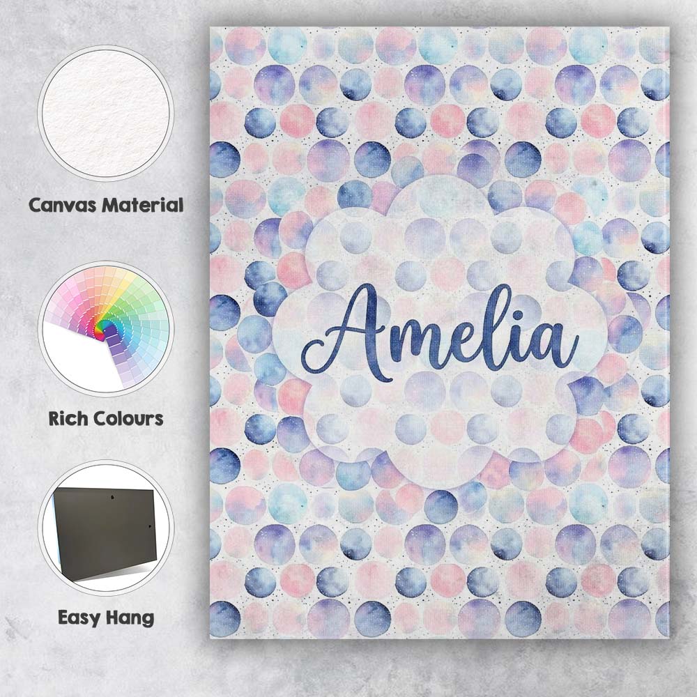 Personalised Name Pastel Watercolor Polka Custom Unique Gift Idea Elegant Feature Canvas Wall Art Print Decor Picture Ready to Hang