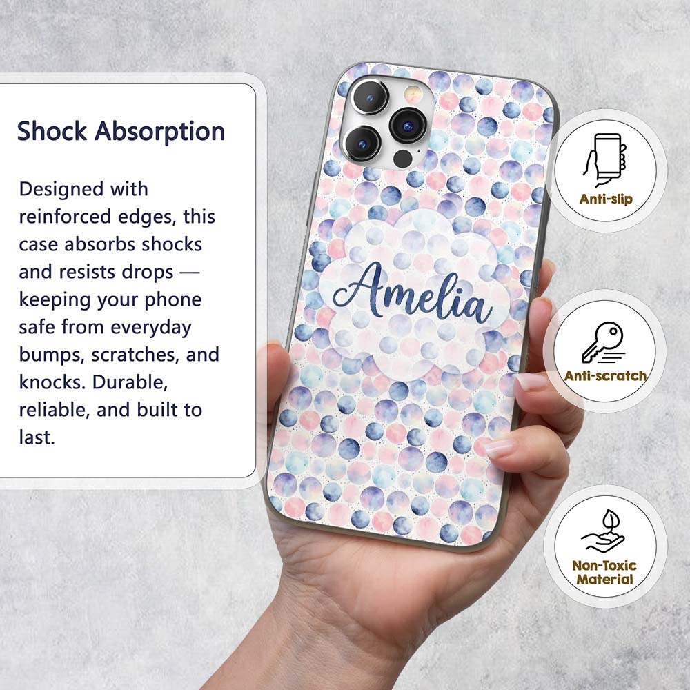 Pastel Watercolor Polka Dot Circles Seamless Custom Name Protective Phone Case Mobile Cover Durable Everyday Smartphone Shock Resistant