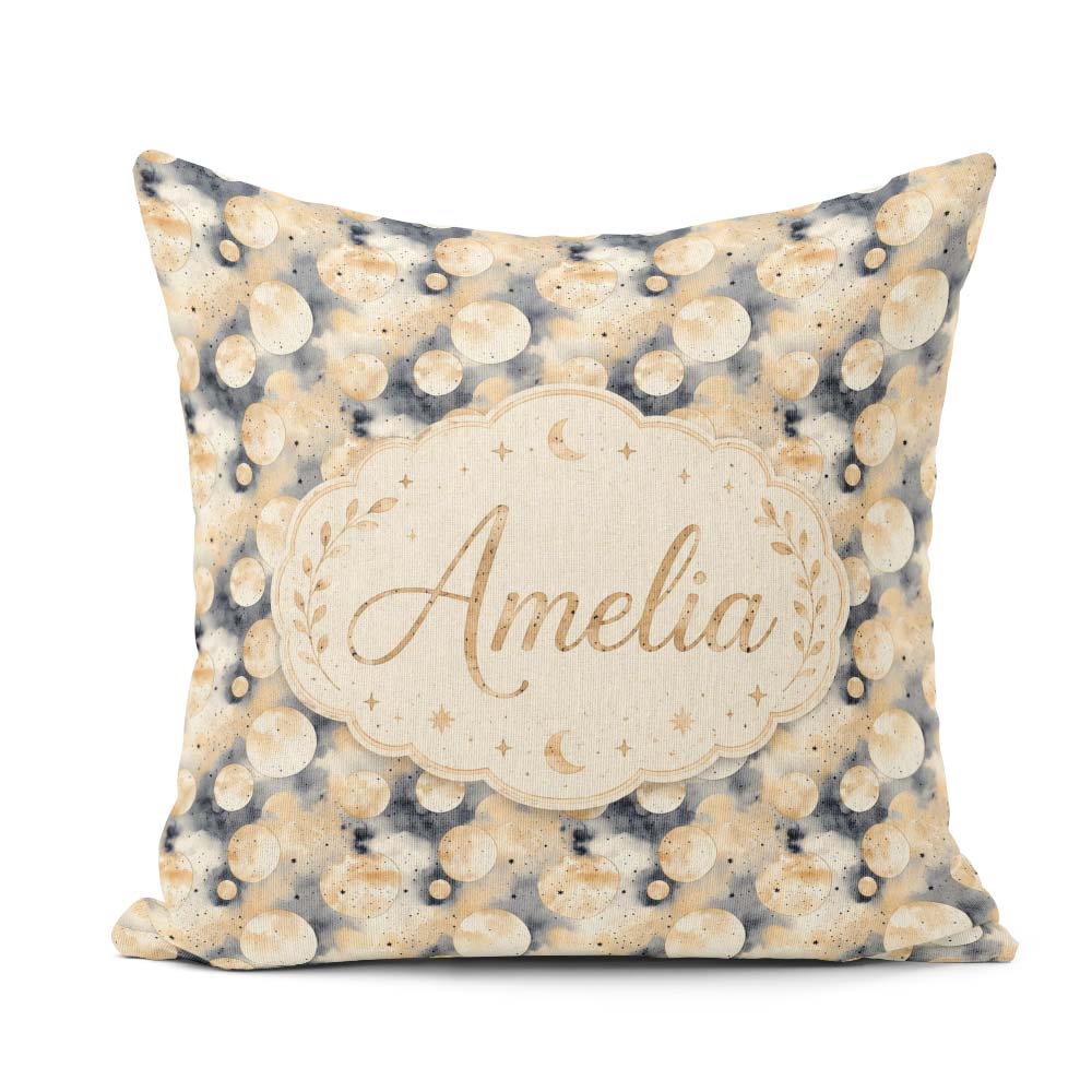 Custom Name Neutral Beige Moon and Stars Seamless Pattern Lovely Square Filled Cushion Throw Pillow Sofa Bed Home Decor Zip Washable UK Made