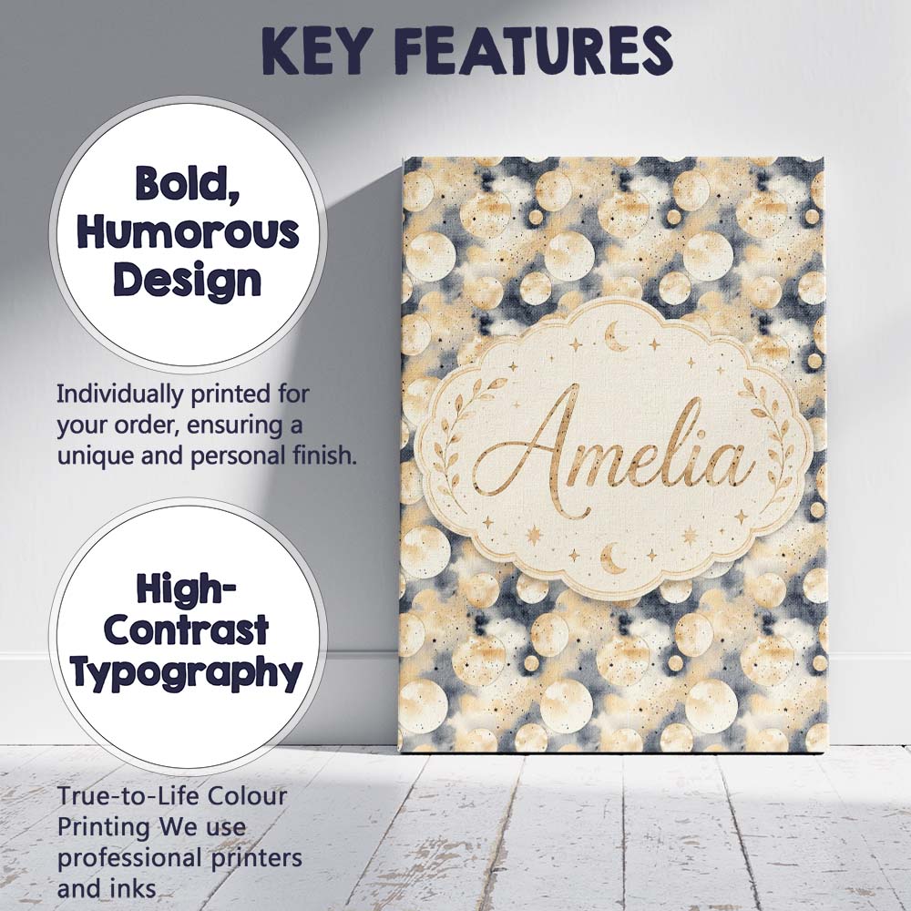 Personalised Name Neutral Beige Celestial Custom Unique Gift Idea Elegant Feature Canvas Wall Art Print Decor Picture Ready to Hang