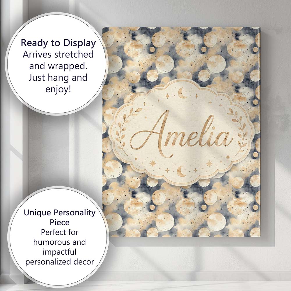 Personalised Name Neutral Beige Celestial Custom Unique Gift Idea Elegant Feature Canvas Wall Art Print Decor Picture Ready to Hang