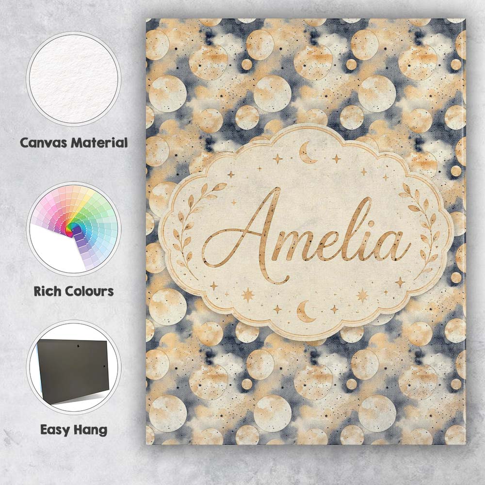 Personalised Name Neutral Beige Celestial Custom Unique Gift Idea Elegant Feature Canvas Wall Art Print Decor Picture Ready to Hang