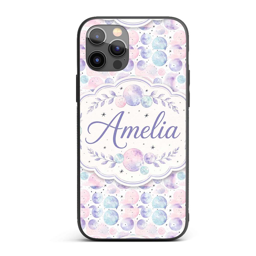 Soft Pastel Galaxy Circles and Stars Seamless Custom Name Protective Phone Case Mobile Cover Durable Everyday Smartphone Shock Resistant