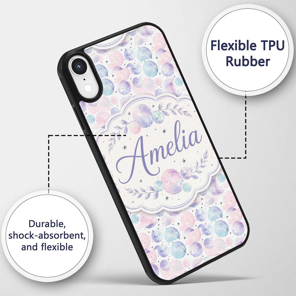 Soft Pastel Galaxy Circles and Stars Seamless Custom Name Protective Phone Case Mobile Cover Durable Everyday Smartphone Shock Resistant