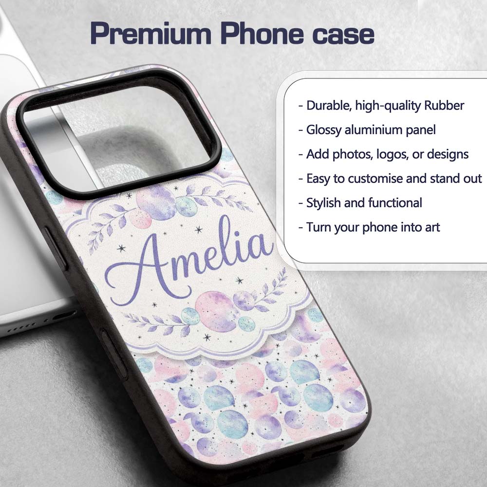 Soft Pastel Galaxy Circles and Stars Seamless Custom Name Protective Phone Case Mobile Cover Durable Everyday Smartphone Shock Resistant