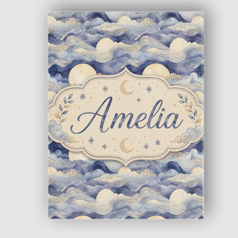 Personalised Name Layered Clouds and Moon Custom Unique Gift Idea Elegant Feature Canvas Wall Art Print Decor Picture Ready to Hang