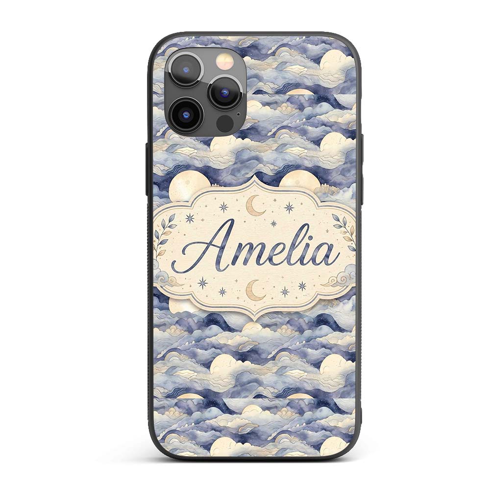 Layered Clouds and Moon Dreamscape Printed Design Custom Name Protective Phone Case Mobile Cover Durable Everyday Smartphone Shock Resistant