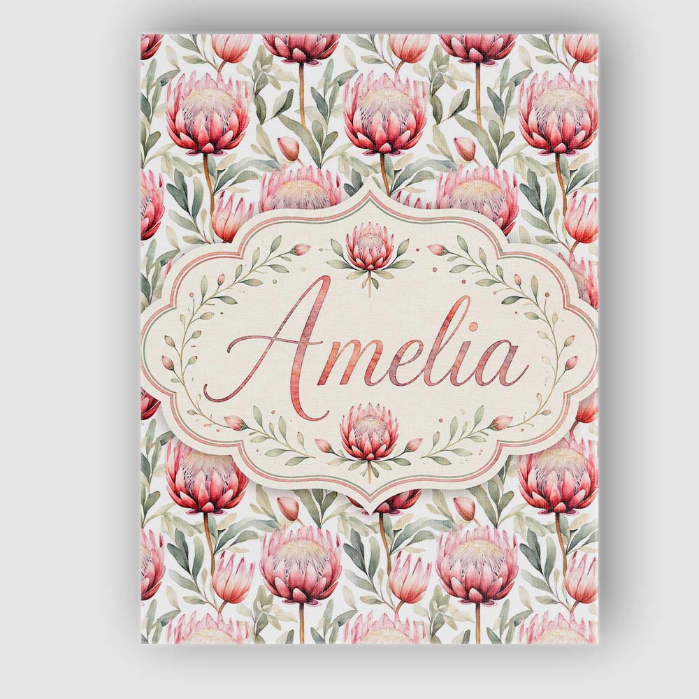 Personalised Name Elegant Protea Floral Custom Unique Gift Idea Modern Room Accent Canvas Wall Art Print Decor Picture Ready to Hang