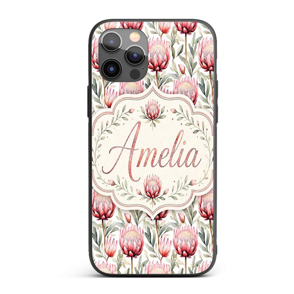 Elegant Protea Floral Arrangement Printed Design Custom Name Protective Phone Case Mobile Cover Durable Everyday Smartphone Shock Resistant