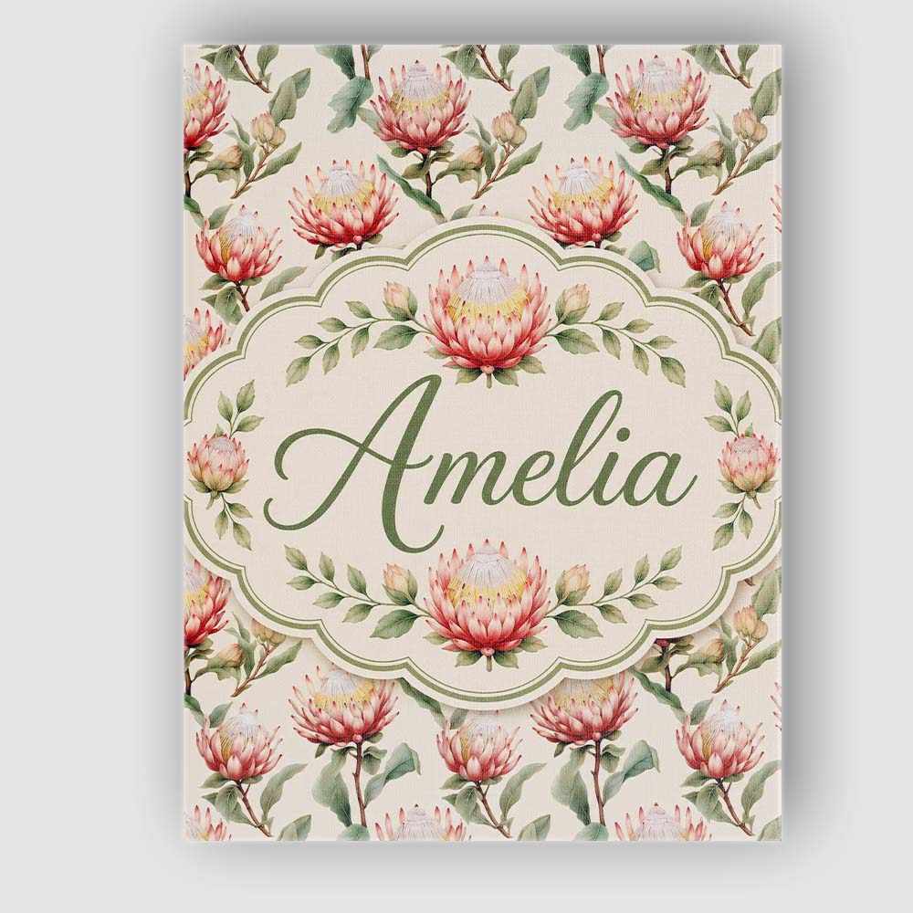 Personalised Name Elegant Pink Protea Custom Modern Room Accent Creative Decorator Style Canvas Wall Art Print Decor Picture Ready to Hang