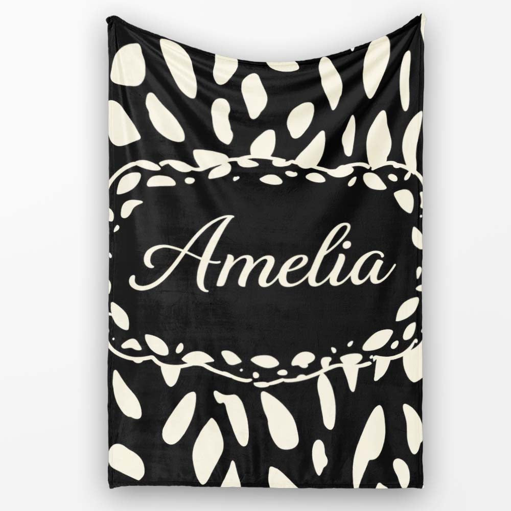 Scattered Pebble Spots Black Cream Irregular Dot Pattern Lovely Personalised Custom Name Super Soft Fleece Blanket Bed Sofa Throw