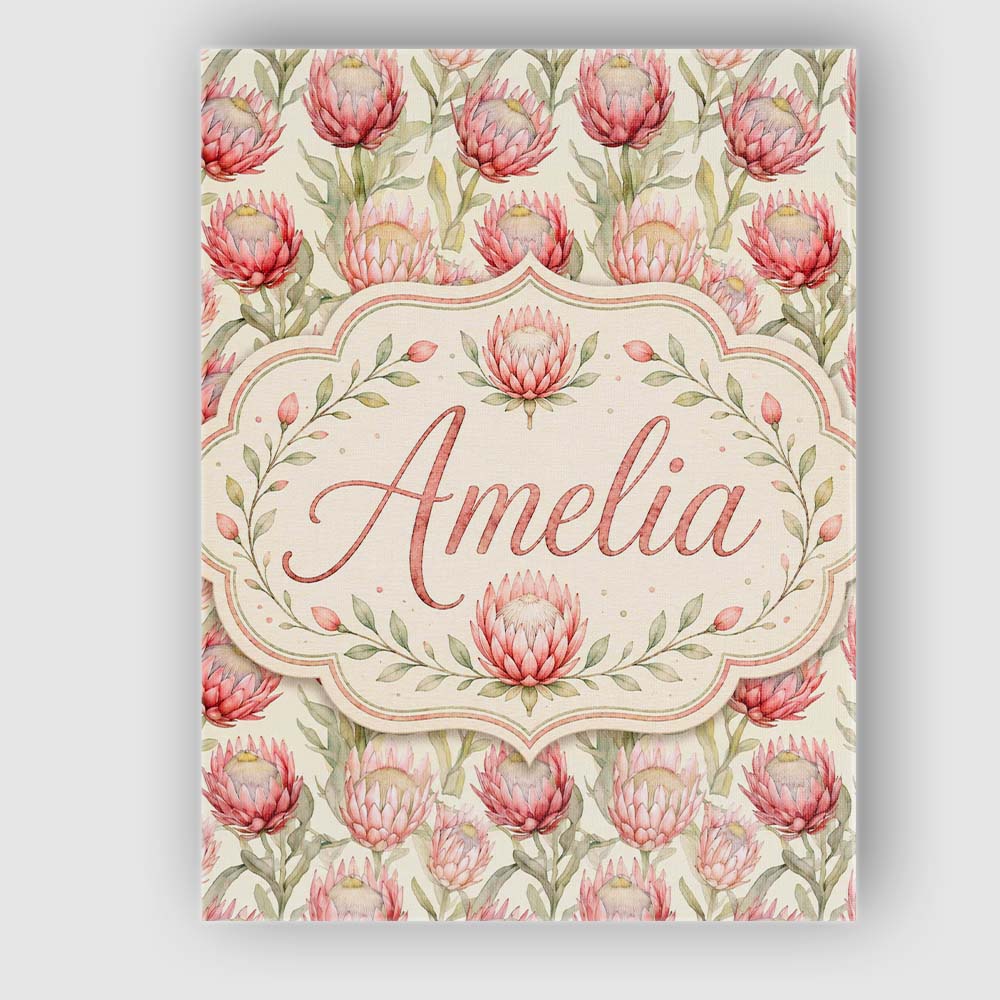 Personalised Name Classic Pink Protea Custom Modern Room Accent Creative Decorator Style Canvas Wall Art Print Decor Picture Ready to Hang