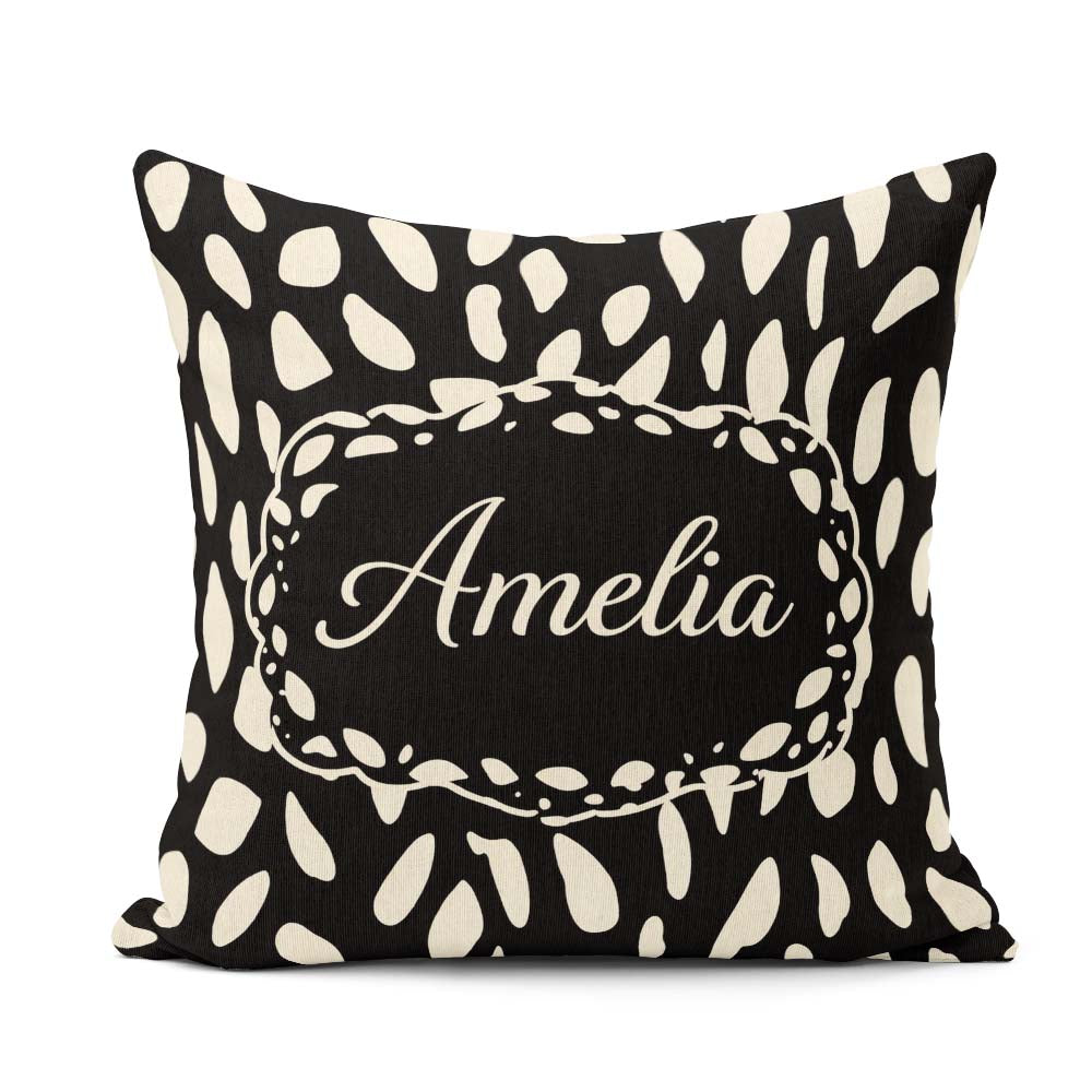 Custom Name Scattered Pebble Spots Black Cream Irregular Pattern Square Filled Cushion Throw Pillow Sofa Bed Home Decor Zip Washable UK Made