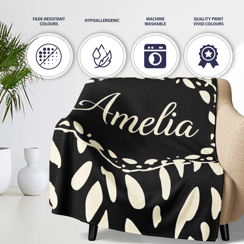 Scattered Pebble Spots Black Cream Irregular Dot Pattern Lovely Personalised Custom Name Super Soft Fleece Blanket Bed Sofa Throw