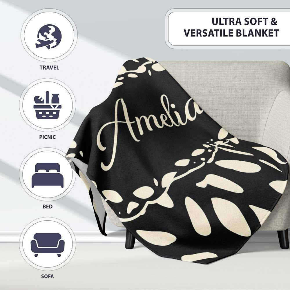 Scattered Pebble Spots Black Cream Irregular Dot Pattern Lovely Personalised Custom Name Super Soft Fleece Blanket Bed Sofa Throw