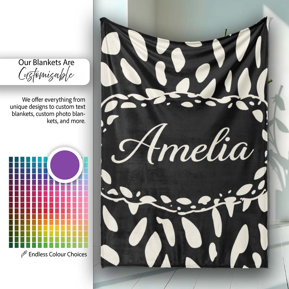 Scattered Pebble Spots Black Cream Irregular Dot Pattern Lovely Personalised Custom Name Super Soft Fleece Blanket Bed Sofa Throw