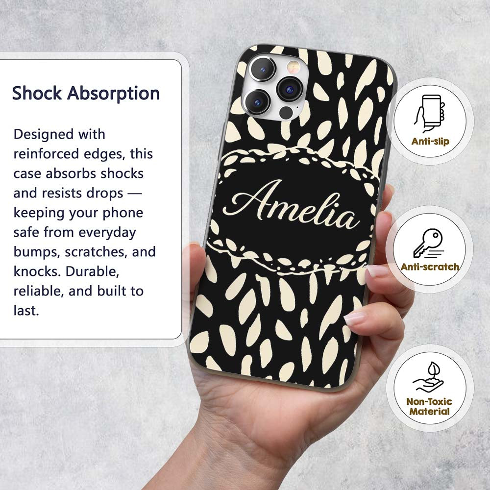 Scattered Pebble Spots Black Cream Irregular Dot Custom Name Protective Phone Case Mobile Cover Durable Everyday Smartphone Shock Resistant