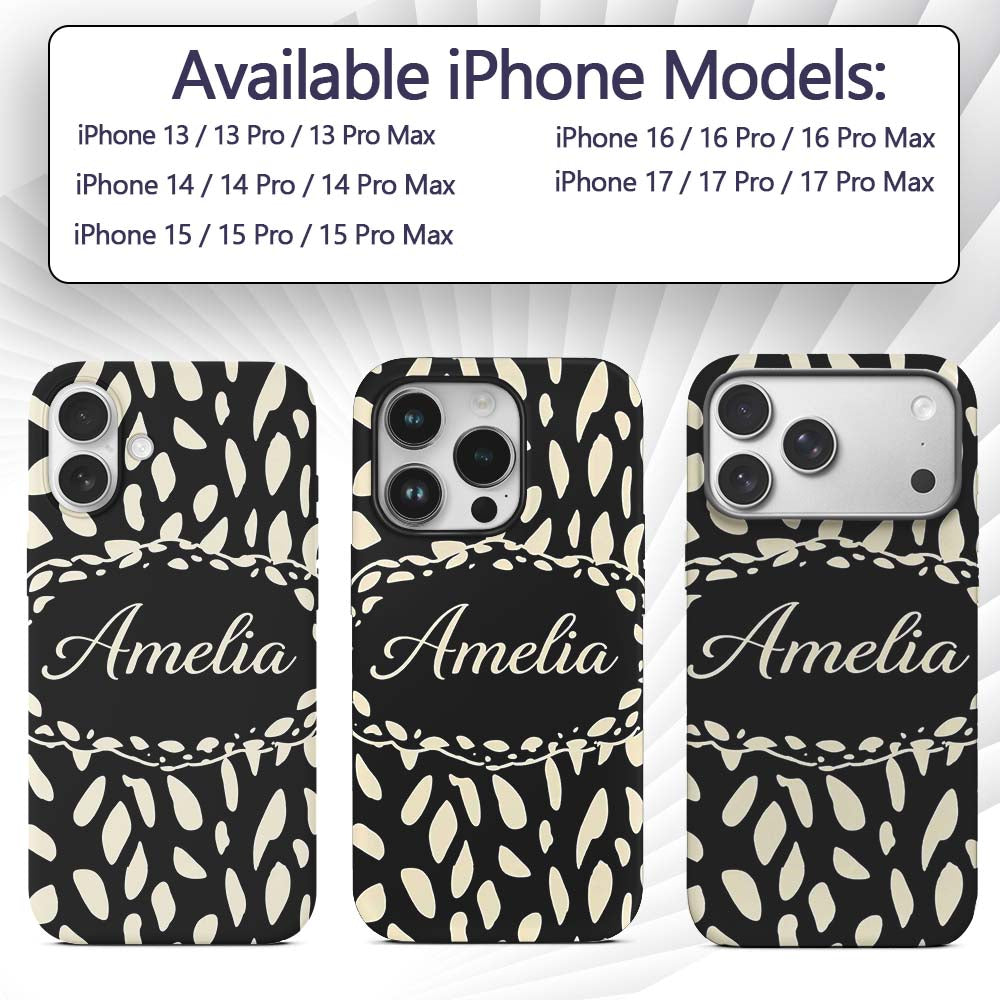 Scattered Pebble Spots Black Cream Irregular Dot Custom Name Protective Phone Case Mobile Cover Durable Everyday Smartphone Shock Resistant