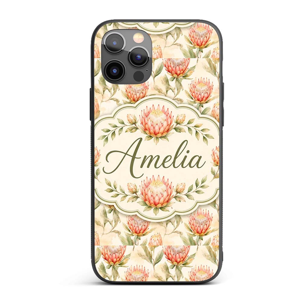 Light Peach Protea Botanical Decorative Design Custom Name Protective Phone Case Mobile Cover Durable Everyday Smartphone Shock Resistant
