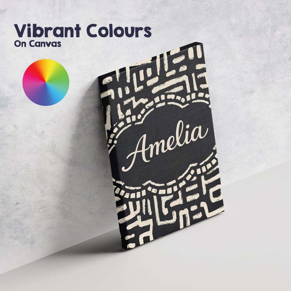 Personalised Name Tribal Maze Lines Black Cream Geometric Abstract Custom Unique Canvas Wall Art Print Decor Picture Ready to Hang