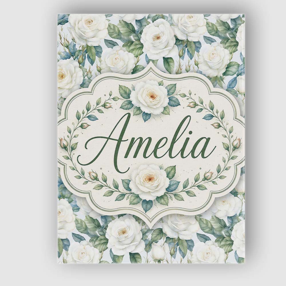 Personalised Name Classic White Rose Custom Premium Decorative Design Modern Room Accent Canvas Wall Art Print Decor Picture Ready to Hang