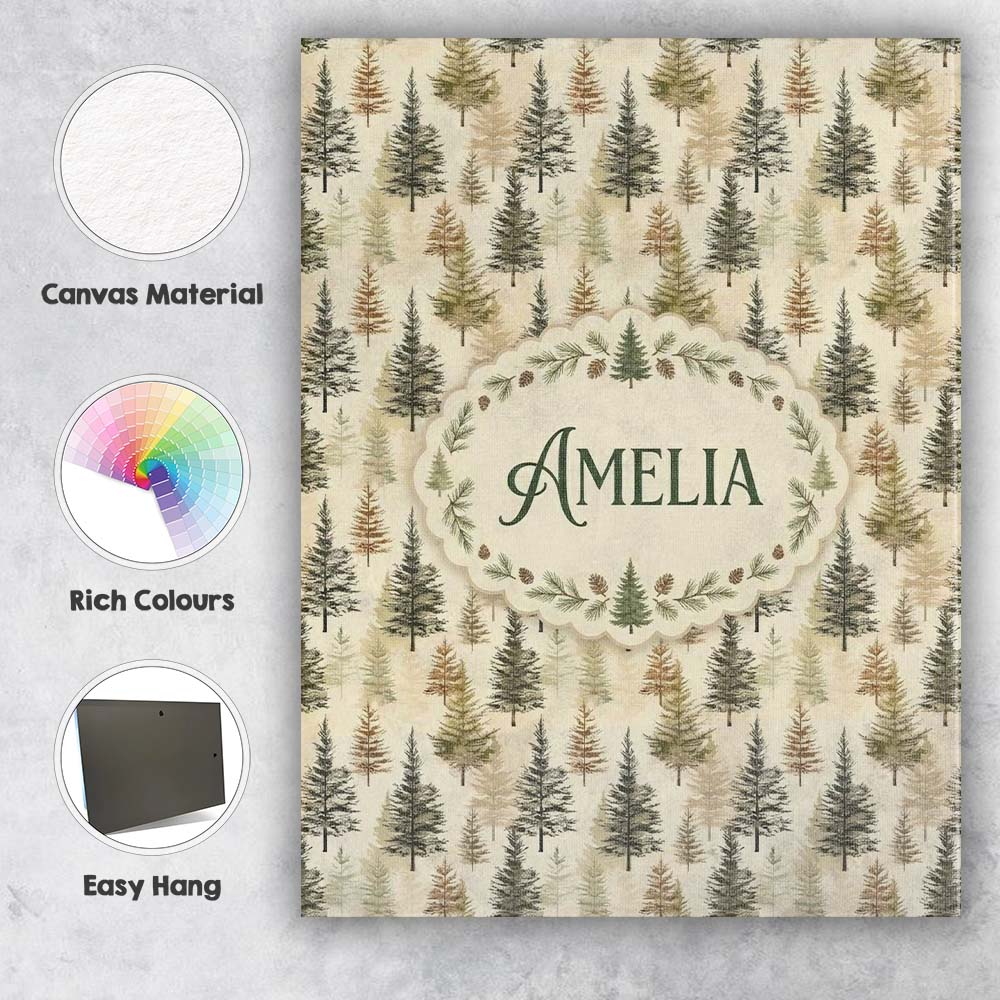 Personalised Name Autumn Pine Forest Soft Custom Unique Gift Idea Elegant Feature Canvas Wall Art Print Decor Picture Ready to Hang